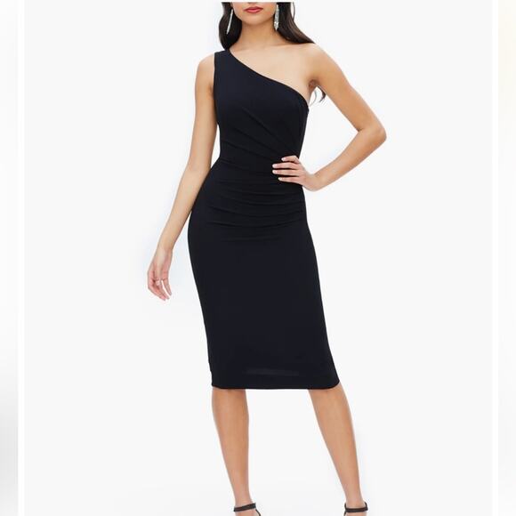 NWOT Dress The Population Martine Crepe One Shoulder Black Dress – Sz M - Picture 1 of 6